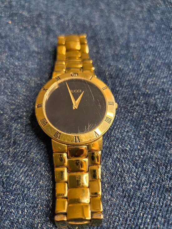 Gucci Other - Vintage - Men's Gucci 3300.2.M 18K Gold Plated Watch - Roman Numeral Bezel